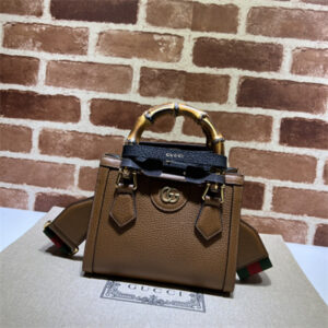 Gu.cci Diana Mini Tote Bag Brown Leather 2 Straps 702732