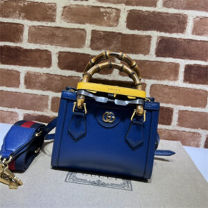 Gu.cci Diana Mini Tote Bag Blue Leather 2 Straps 702732