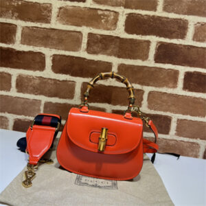 Gu.cci Bamboo 1947 Mini Top Handle Bag Orange Leather 686864