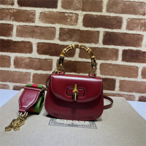 Gu.cci Bamboo 1947 Mini Top Handle Bag Dk Red Leather 686864