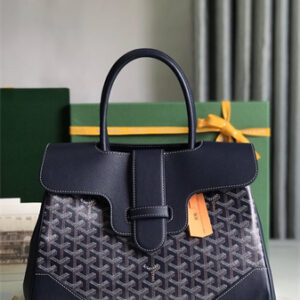 Goyard Saigon Tote Bag Goyardine Canvas & Chevroches Calfskin Navy Blue