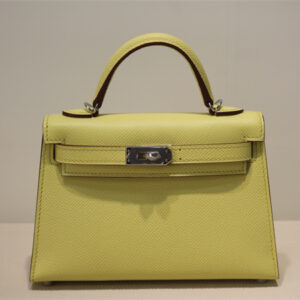 Kelly Mini II Bag Epsom Leather Gold/Silver Hardware In Jaune Poussin Color HS