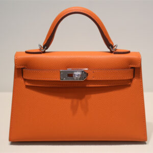 Kelly Mini II Bag Epsom Leather Gold/Silver Hardware In Orange Color HS