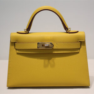 Kelly Mini II Bag Epsom Leather Gold/Silver Hardware In Jaune Amber Color HS