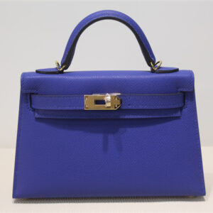 Kelly Mini II Bag Epsom Leather Gold/Silver Hardware In Blue Electric Color HS