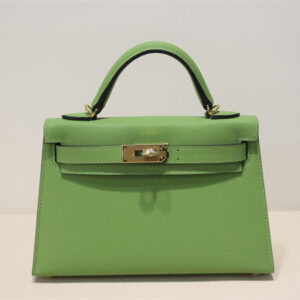 Kelly Mini II Bag Epsom Leather Gold/Silver Hardware In Vert Criquet Color HS