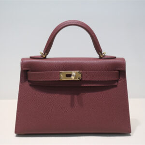 Kelly Mini II Bag Epsom Leather Gold/Silver Hardware In Bordeaux Color HS