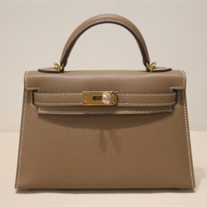 Kelly Mini II Bag Epsom Leather Gold/Silver Hardware In Etoupe Color HS