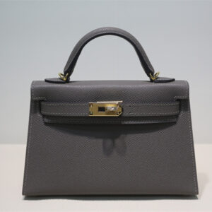 Kelly Mini II Bag Epsom Leather Gold/Silver Hardware In Etain Color HS
