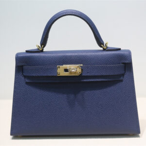 Kelly Mini II Bag Epsom Leather Gold/Silver Hardware In Bleu Saphire Color HS