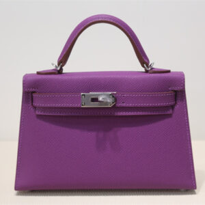 Kelly Mini II Bag Epsom Leather Gold/Silver Hardware In Anemone Color HS