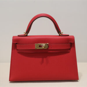 Kelly Mini II Bag Epsom Leather Gold/Silver Hardware In Red Color HS