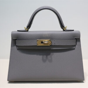 Kelly Mini II Bag Epsom Leather Gold/Silver Hardware In Gris Meyer Color HS
