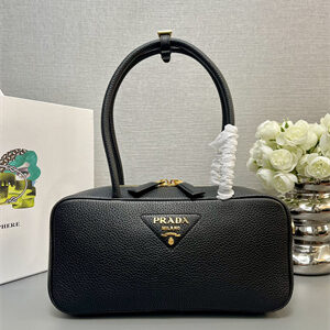 Prada Medium Grained leather top-handle bag Black 1BB126