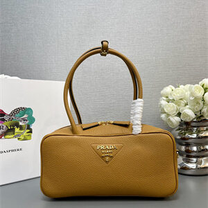 Prada Medium Grained leather top-handle bag Brown 1BB126
