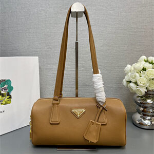 Prada Medium leather top-handle bag with padlock Brown 1BB127
