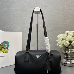 Prada Medium leather top-handle bag with padlock Black 1BB127