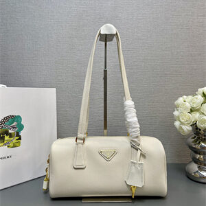 Prada Medium leather top-handle bag with padlock White 1BB127