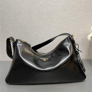 Prada Aimée large naplak patent leather shoulder bag Black Color 1BC228