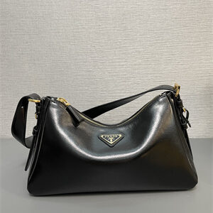 Prada Aimée Medium naplak patent leather shoulder bag Black Color 1BC229