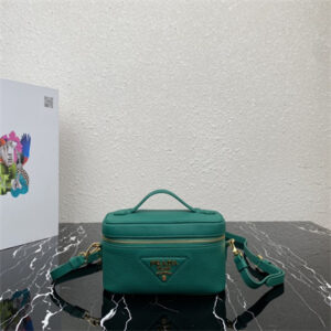 Prada Vanity Case Grained Leather Green 1BH202