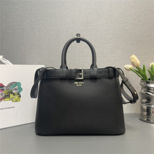 Prada Buckle medium leather handbag with double belt Black 1BA417