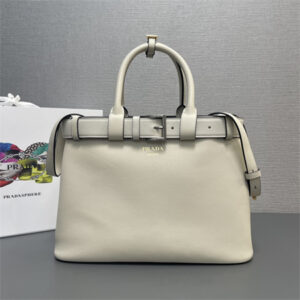 Prada Buckle medium leather handbag with double belt Cream 1BA417