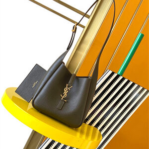 Y.S.L LE 5 A 7 Mini HOBO BAG In Kaki Green Grained Calfskin Leather