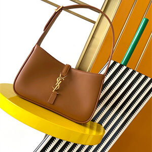 Y.S.L LE 5 A 7 HOBO BAG In Brown Smooth Leather