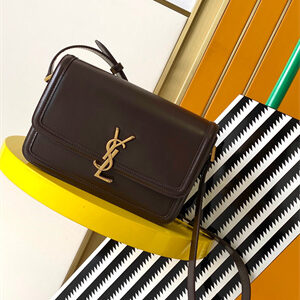 Y.S.L SOLFERINO MEDIUM SATCHEL IN BOX SAINT LAUREN Gold Tone Metal Coffee Color