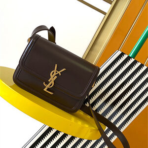 Y.S.L SOLFERINO SMALL SATCHEL IN BOX SAINT LAUREN Gold Tone Metal Coffee Color