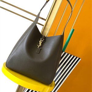 Y.S.L LE 5 A 7 Supple Large HOBO BAG In Kaki Green Leather