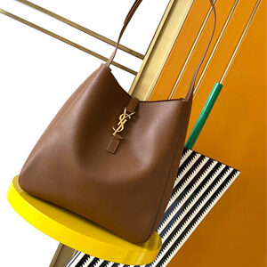 Y.S.L LE 5 A 7 Supple Large HOBO BAG In Brown Leather