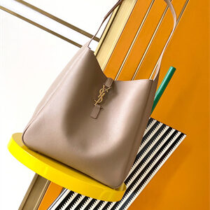 Y.S.L LE 5 A 7 Supple Large HOBO BAG In Beige Leather