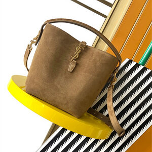 Y.S.L LE 37 SMALL In Brown Suede Leather Bucket Bag