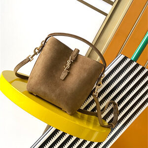 Y.S.L LE 37 Mini In Brown Suede Leather Bucket Bag