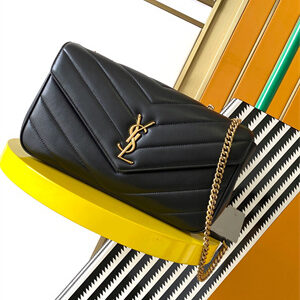 Y.S.L LOULOU Medium in MATELASSÉ lambskin Gold Tone Metal Black Color