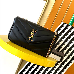 Y.S.L LOULOU Small in MATELASSÉ lambskin Gold Tone Metal Black Color