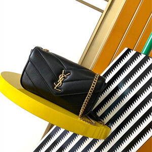 Y.S.L LOULOU Mini in MATELASSÉ lambskin Gold Tone Metal Black Color