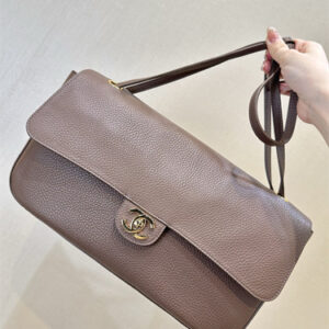 Chanel Maxi Flap Bag Medium Grained Calfskin & Gold Tone Metal Lt Brown AS6231 TOP