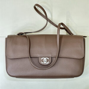 Chanel Maxi Flap Bag Medium Grained Calfskin & Silver Tone Metal Lt Brown AS6231 TOP