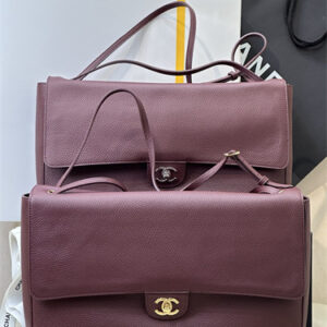 Chanel Maxi Flap Bag Large Grained Calfskin & Gold/Silver Tone Metal Burgundy AS6233 TOP