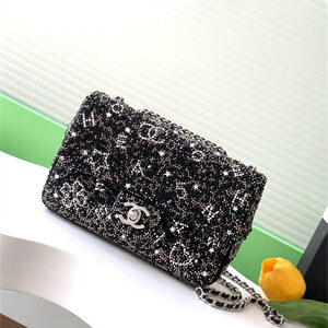 Cha.nel Evening Bag Crystal & Silver-Tone Metal  Black AS4298