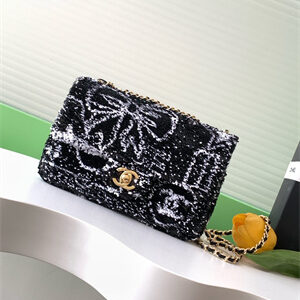 Cha.nel Flap Bag Sequins & Gold-Tone Metal Black/White AS4561
