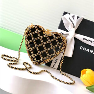 Chanel Heart Shaped Evening bag Lamskin Black AS4027