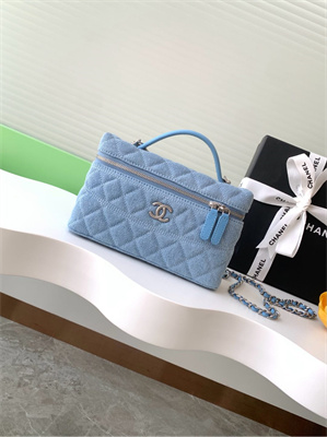 Chanel Long Vanity with chain Blue Denim & Silver-Tone Metal AP4407
