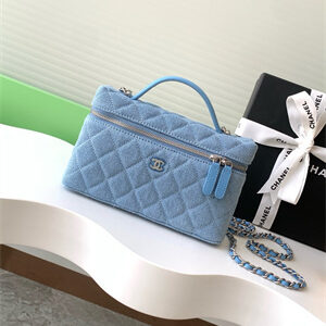 Chanel Long Vanity with chain Blue Denim & Silver-Tone Metal AP4407