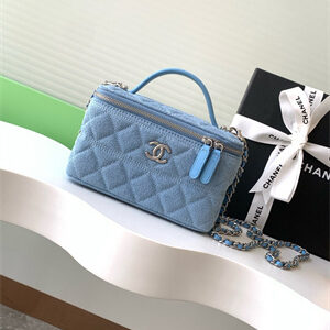 Chanel Long Vanity with chain Blue Denim & Silver-Tone Metal AP4404