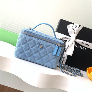 Chanel Long Vanity with chain Blue Denim & Silver-Tone Metal AP4404