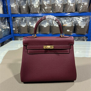 Kelly Retourne Bag Togo Leather 25/28CM Gold/Silver Hardware In Bordeaux Color HS